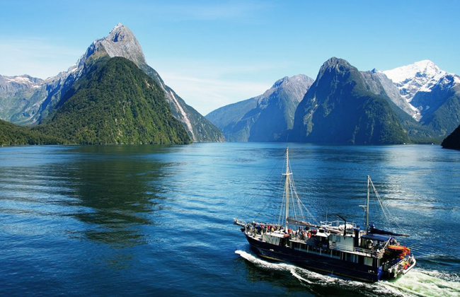 A ship at Milford Sound National Park.