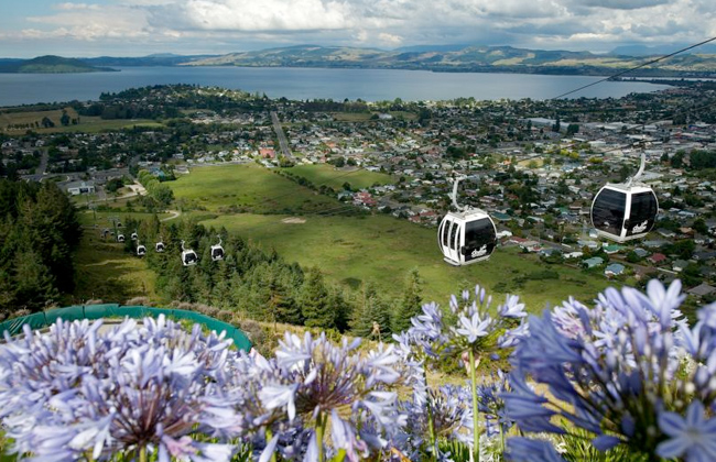 Stunning view of Rotorua from the top of the Skyline