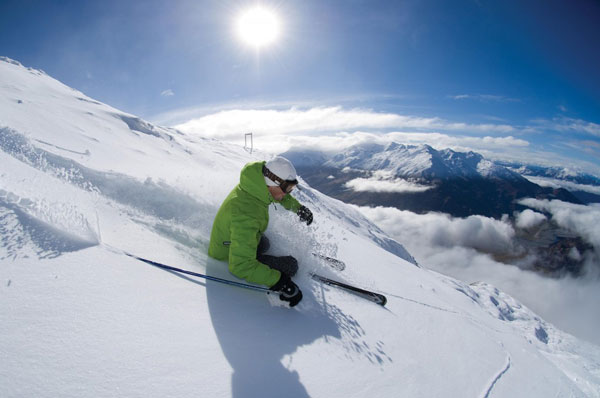 A man skiing Treble Cone.