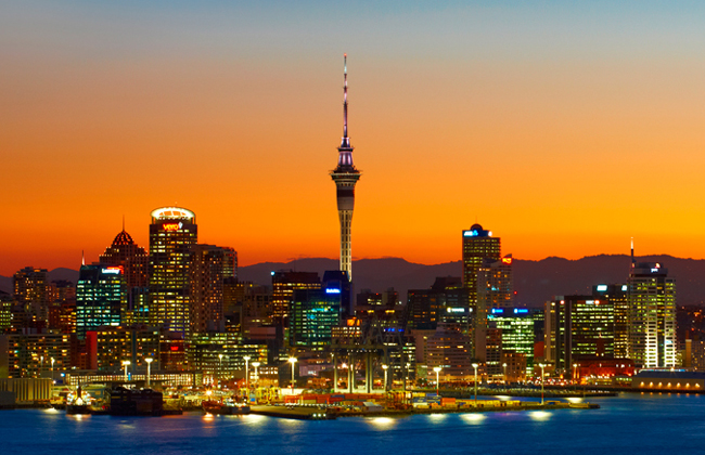 Auckland City in twilight.