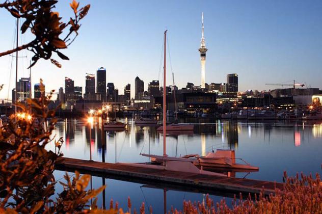 Sunset over the Viaduct Harbour Auckland. 