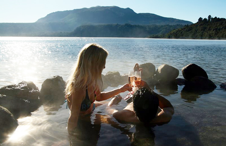 Soaking in Hot-pools Lake Tarawera.