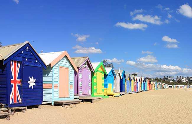 The colourful beach houses on Brighton Beach in Melbourne.
