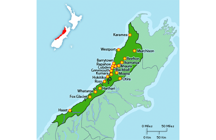 Map of West Coast of South Island