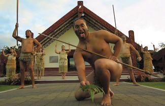 Maori dance at a traditional Marae (Traditional meeting House)