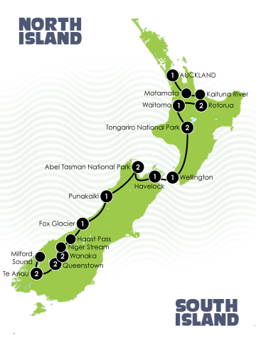 Tour Map: New Zealands Northbound Trilogy Adventure Large