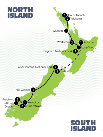Tour Map: The Ultimate New Zealand Adventure Tour - Large