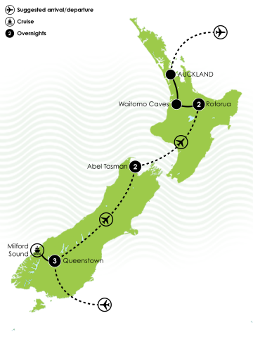 Highlights of NZ short Stay Tour Large Map