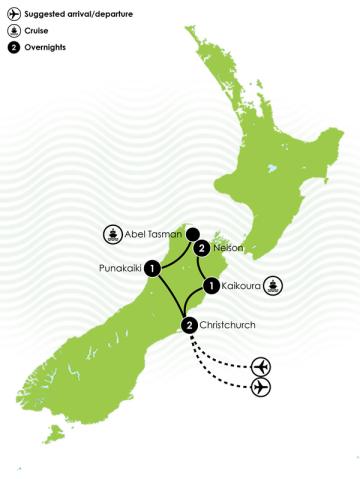 7 Day Top of the South Island Itinerary Large Map