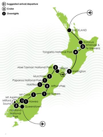 Ultimate New Zealand Adventure Tour Large Map