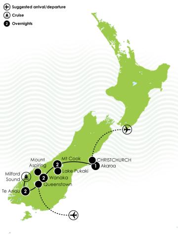 NZ Trails - Pure South Hiking Tour Large Map