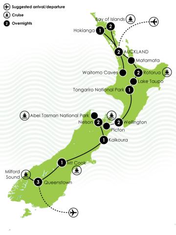 18 Day Best of NZ Private Luxury Tour Large Map
