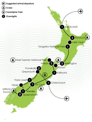 Best of Both Islands - A Privately Guided Tour of New Zealand Big Map