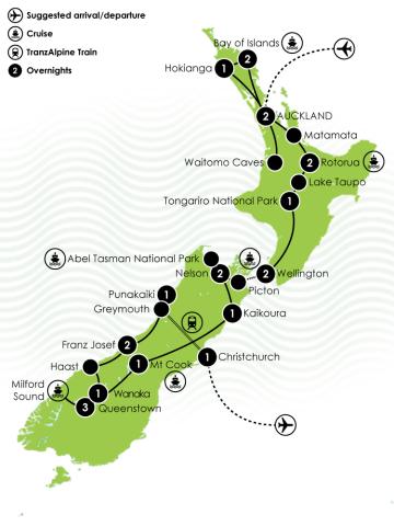 3 Week New Zealand Wide Private Tour Large Map