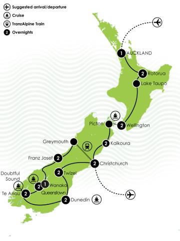 Three Week Best of New Zealand Luxury Large Map
