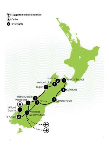 Map 14 day NZ Trails Classic Kiwi Trip