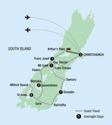 map of 11 Day Ultimate South island SOLO Travellers Tour 