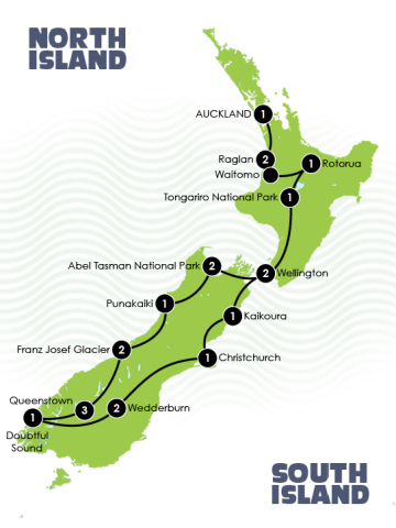 21 Day New Zealand Adventure Tour Map