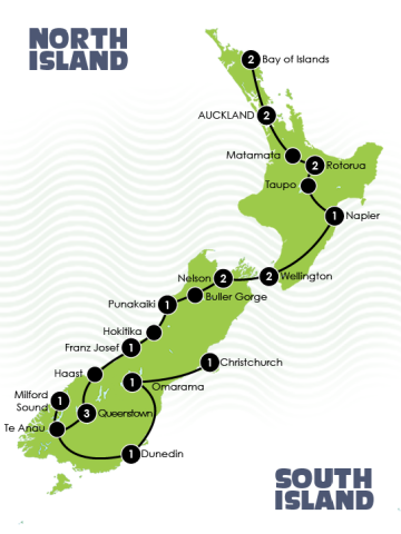 New Zealand 21 day group tour map