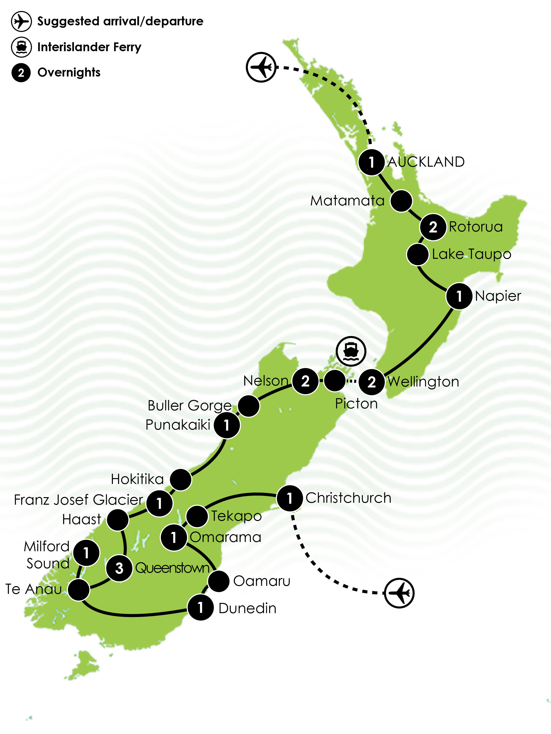 Essence of New Zealand Tour Map