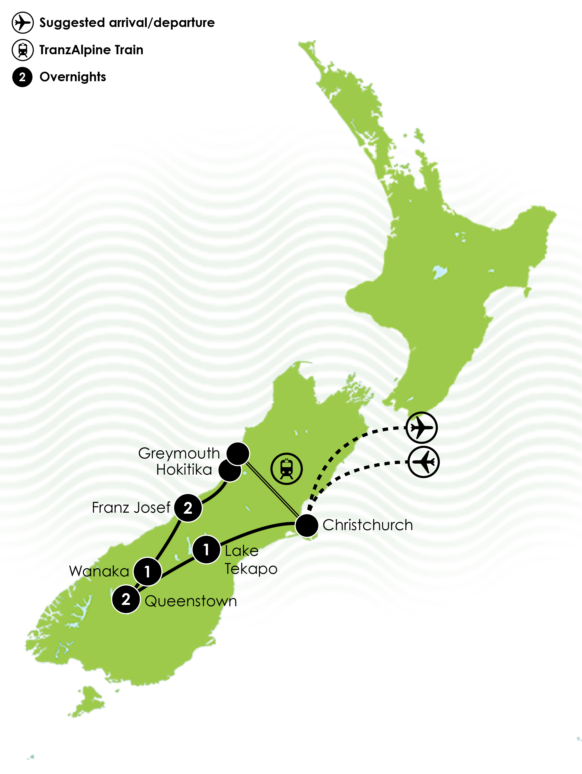 8 Day South Island Lick Tour Large Map