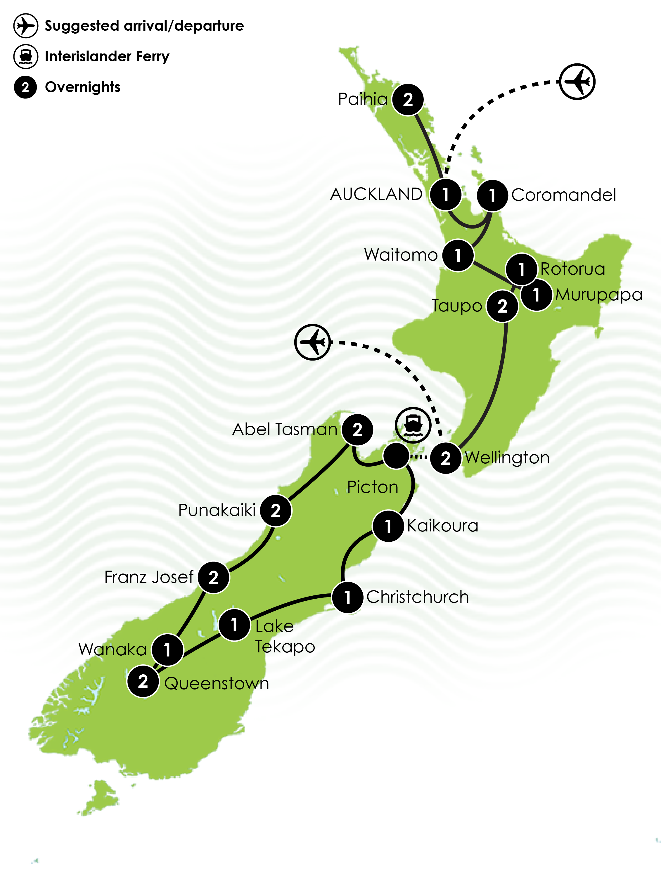 25 Day Epic New Zealand Tour Large Map