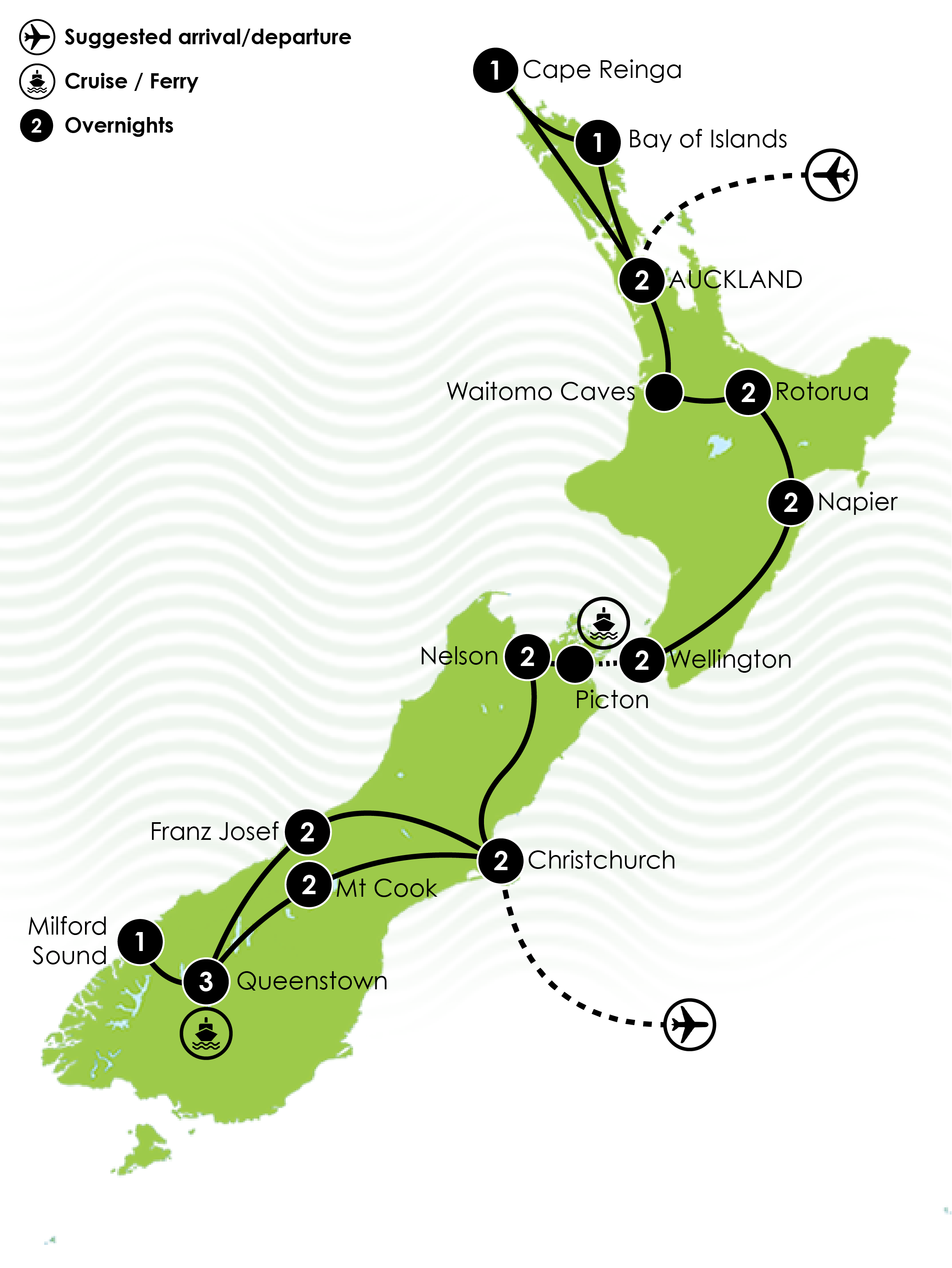 23 Day New Zealand Discovery Tour Large Map