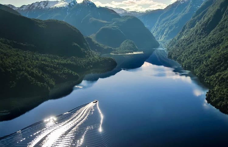 Aerial shot of Doubtful Sound