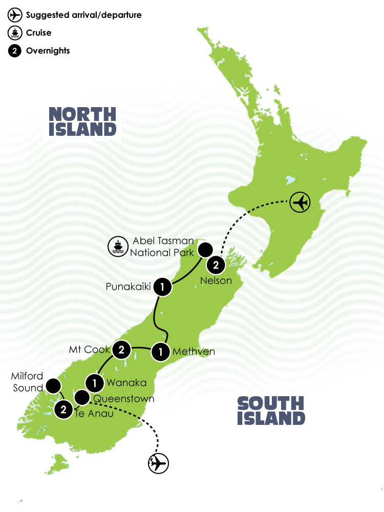 Tour Map: 10 Day South Island Grand Hikes