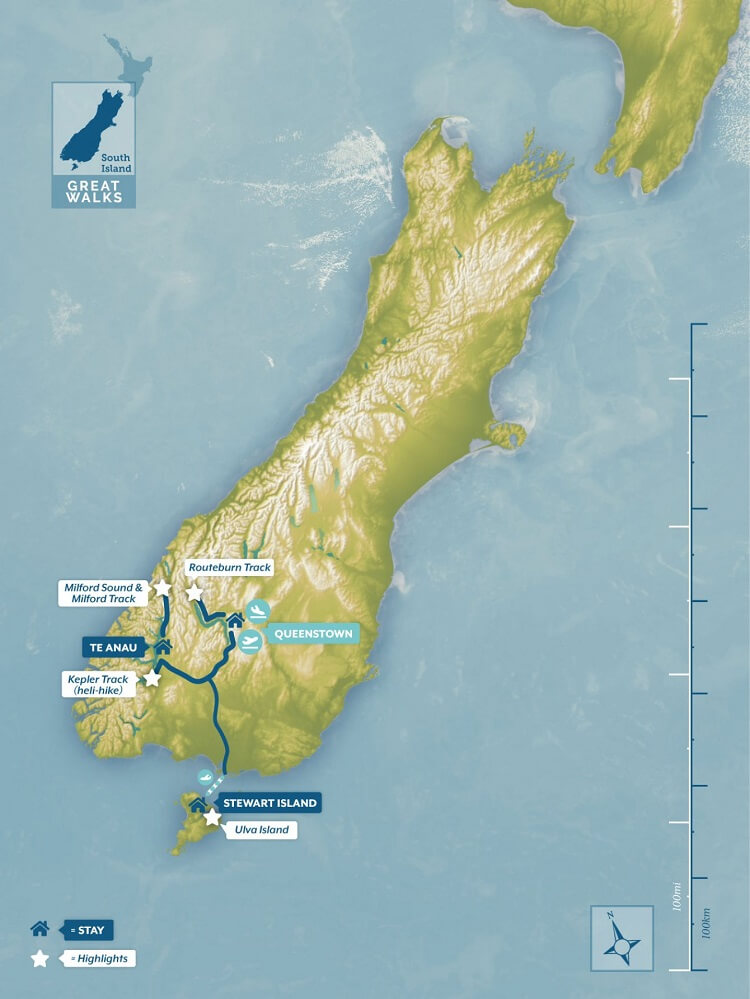 new zealand trails great walk adventure south tour map