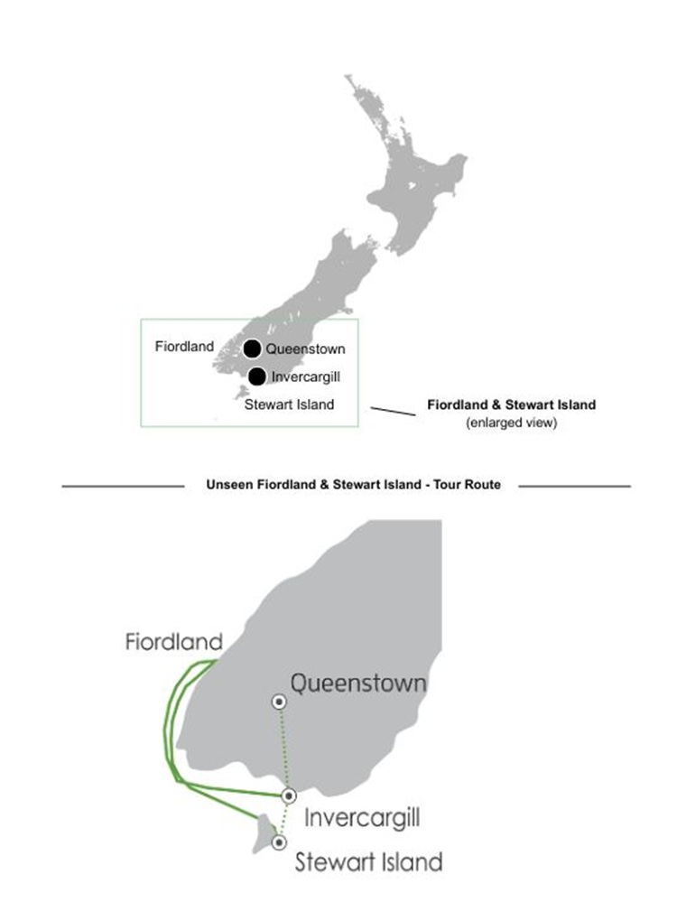 Heritage Expeditions - Unseen Fiordland & Stewart Island Tour Map