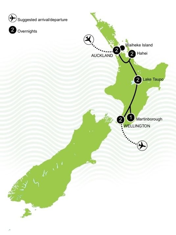 Privately Guided North Island Journey Tour Map