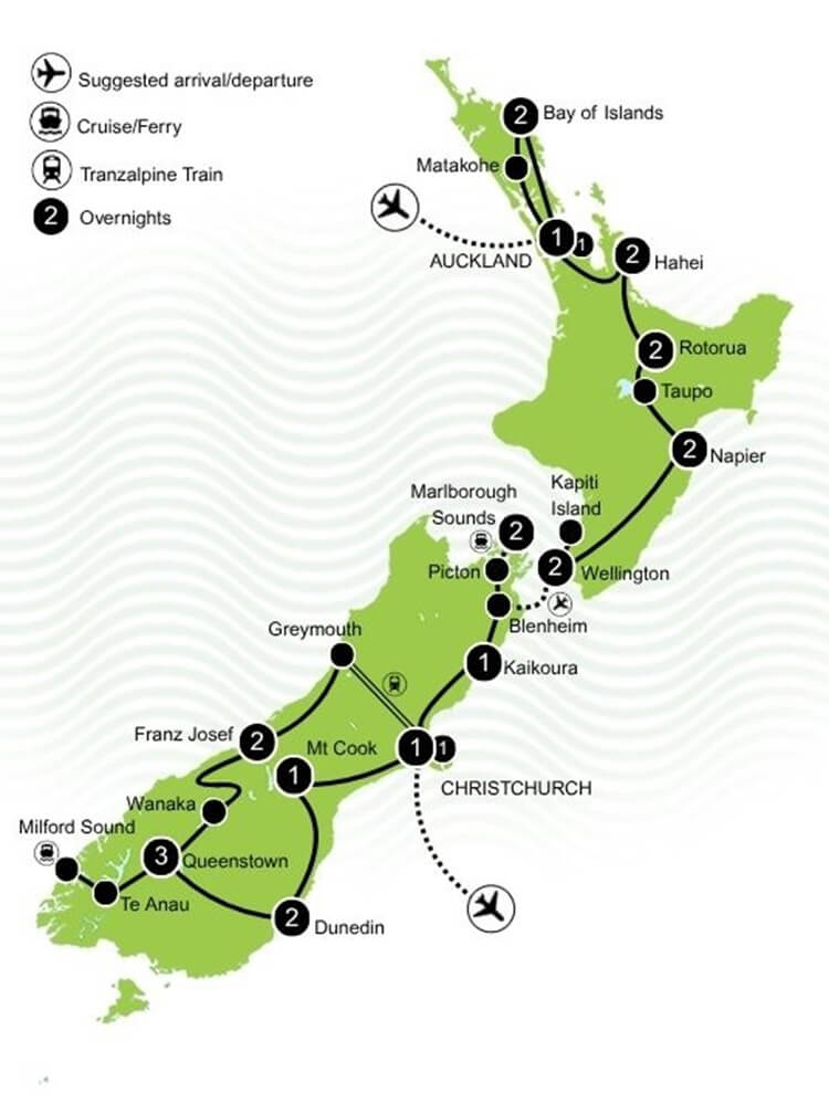The Grand NZ Self Drive Tour Map