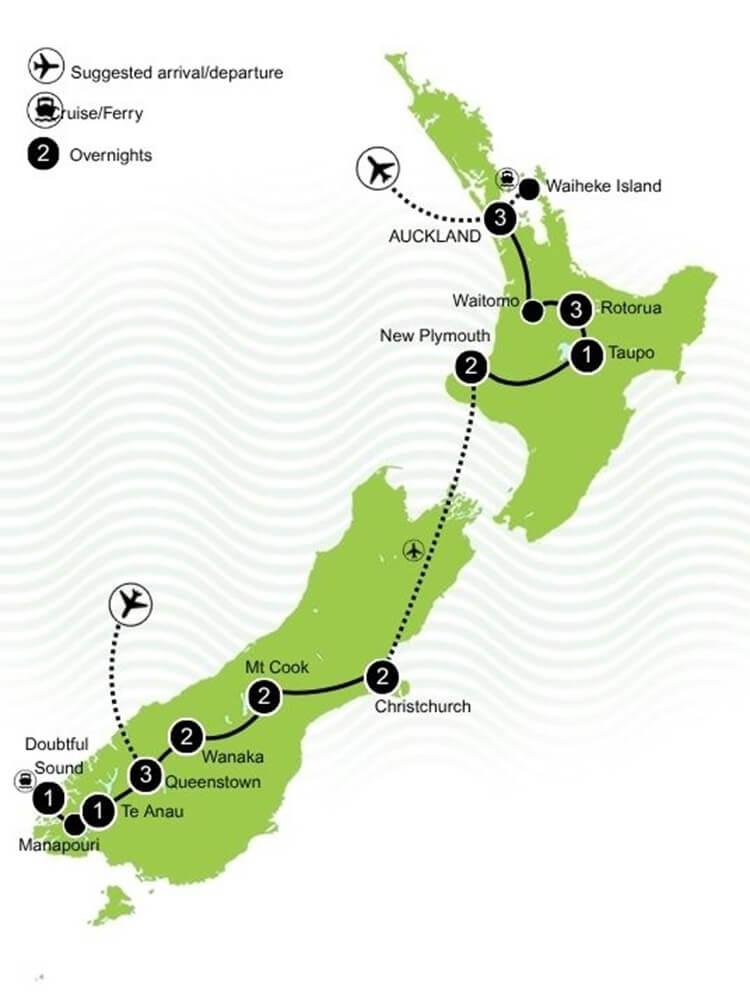 New Zealand's Natural Wonders Tour Map