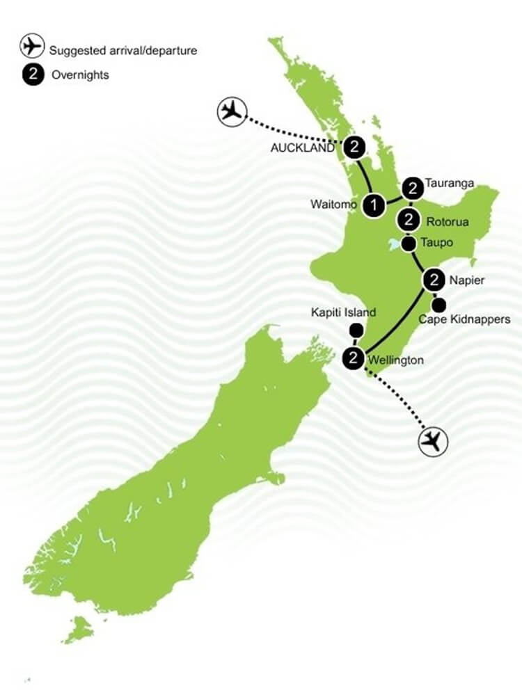 Feathers and Forests - North Island Journey Tour Map