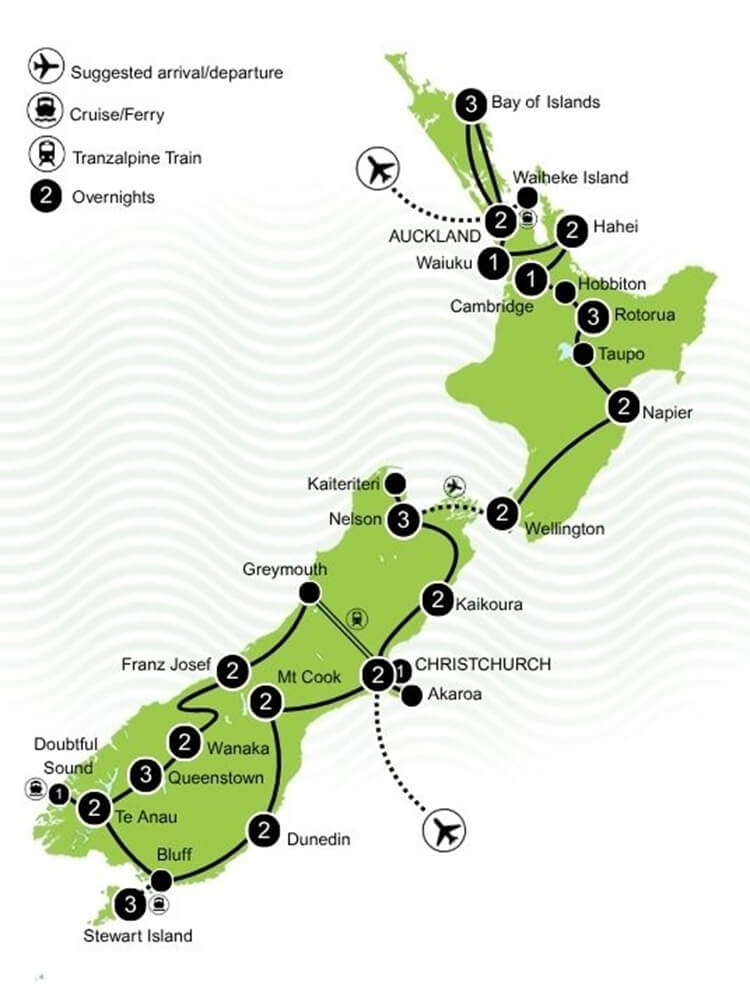 The Landmarks of Aotearoa Tour Map