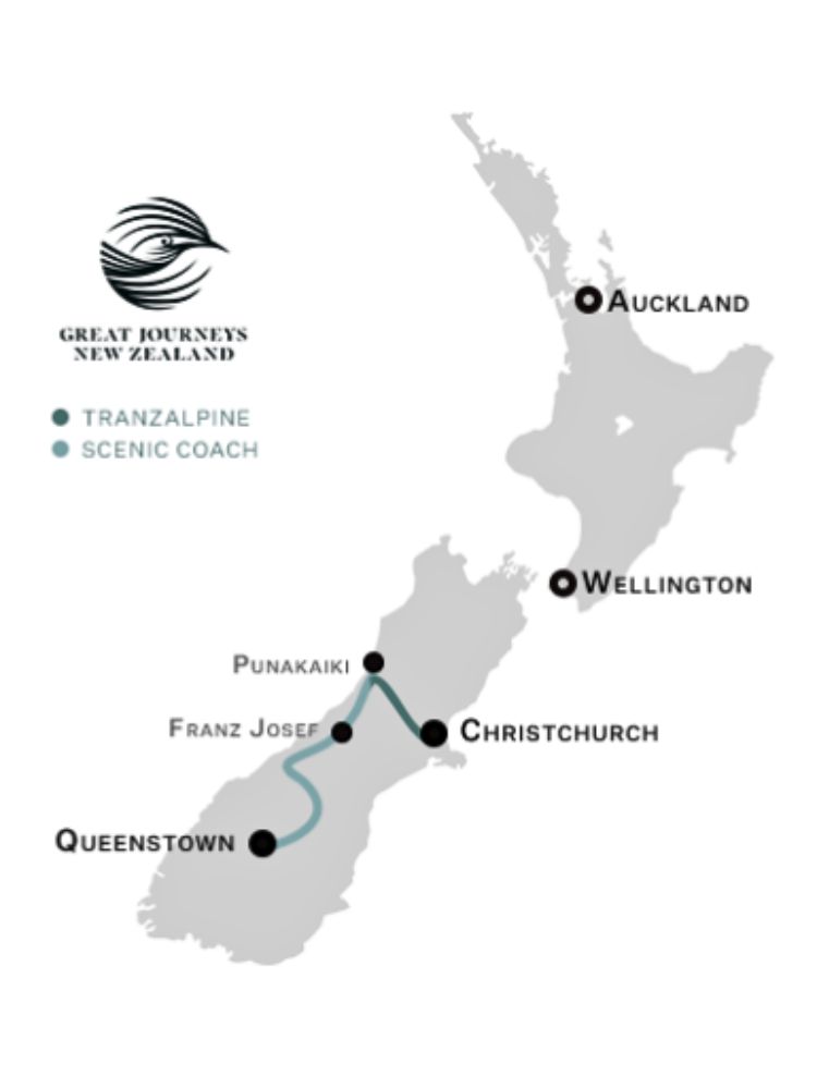 Great Journeys New Zealand - Alpine Highlights Tour Map