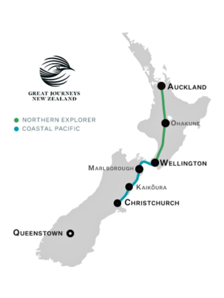 Great Journeys New Zealand - Cities & Coastal Highlights Tour Map