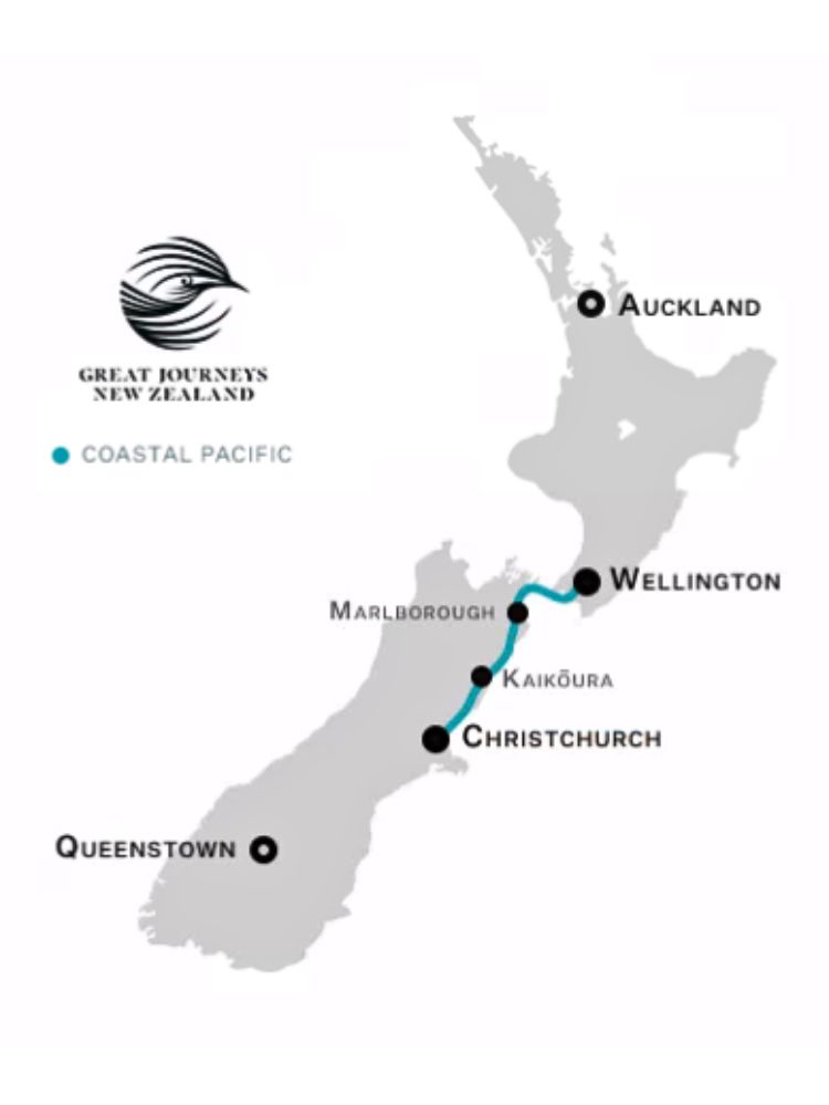 Great Journeys New Zealand - Coastal Highlights Tour Map