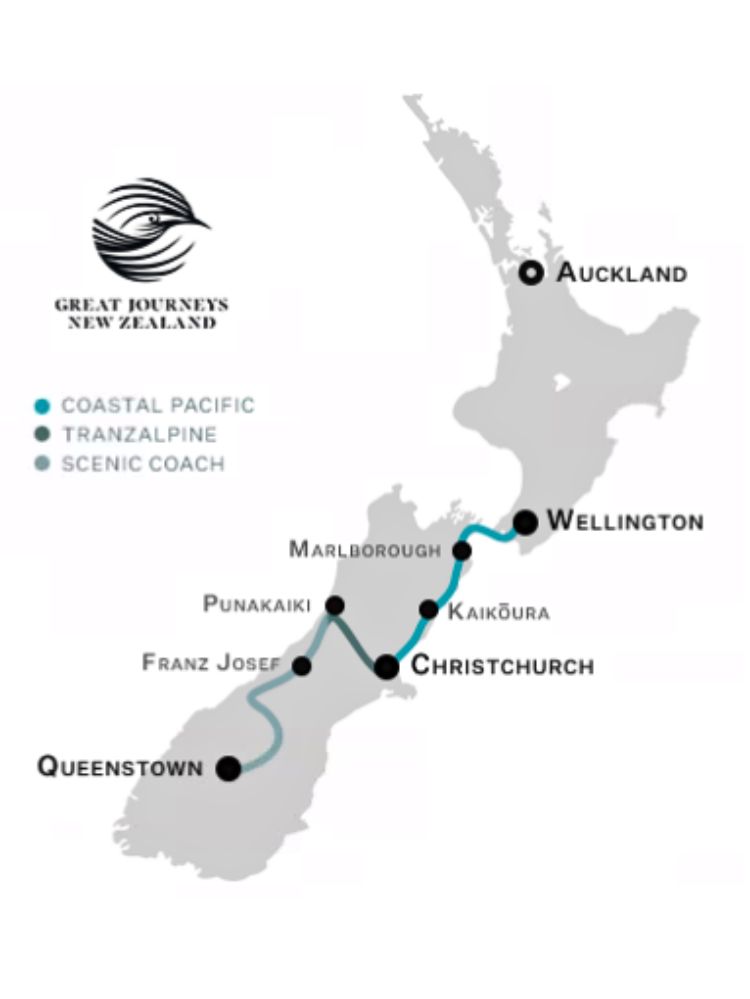 Great Journeys New Zealand - Southern Highlights Tour Map