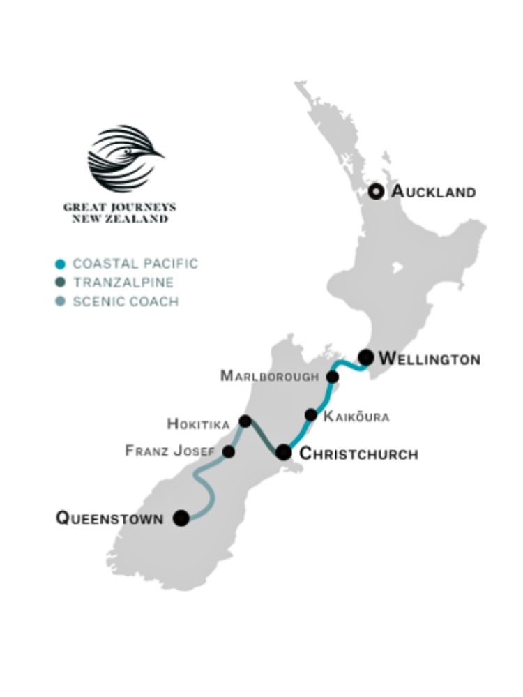 Great Journeys New Zealand - Spectacular South Tour Map