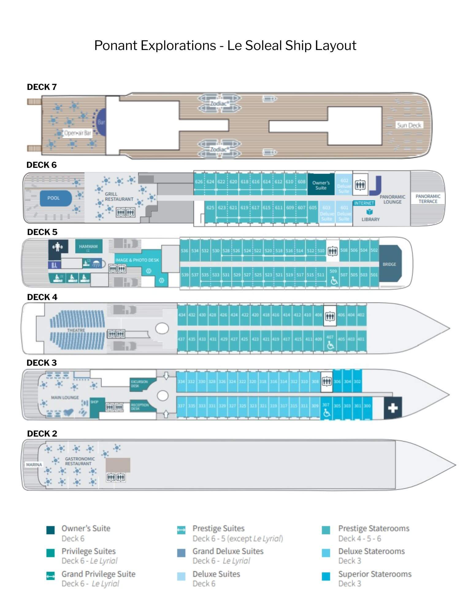 Ponant Explorations - Le Soleal Ship Layout
