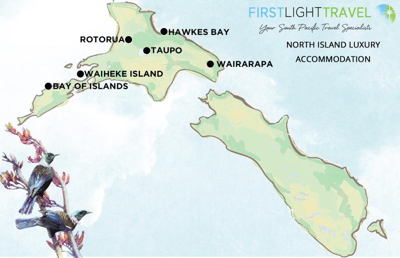 Map of North Island Luxury accommodation locations