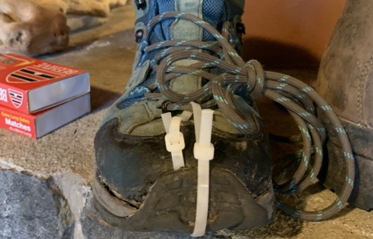boot with cable ties