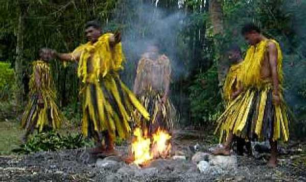 Traditional Beqa warriors firewalking