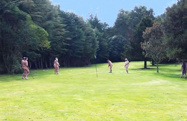 Golfing in the buff