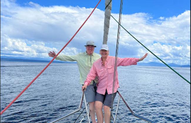 Anne and Kim enjoying setting sail in the Bay of Islands