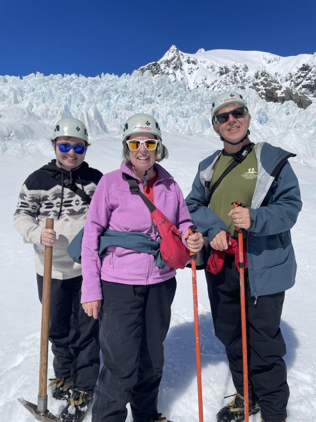 family group skiing in New Zealand