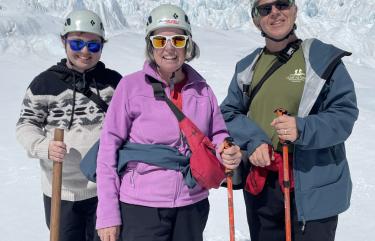 family group skiing in New Zealand