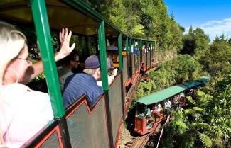 Passengers travelling in train at Driving Creek Railway